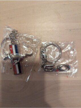 New Ford Mustang, Ford 50 Keychain Lot Of 2  Metal Tricolor Red Blue Silver